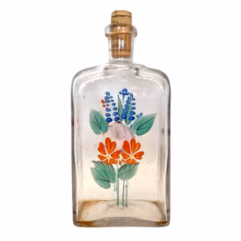 Antik Munblåst handmålad Karaff / Brännvinsflaska 1800-tal