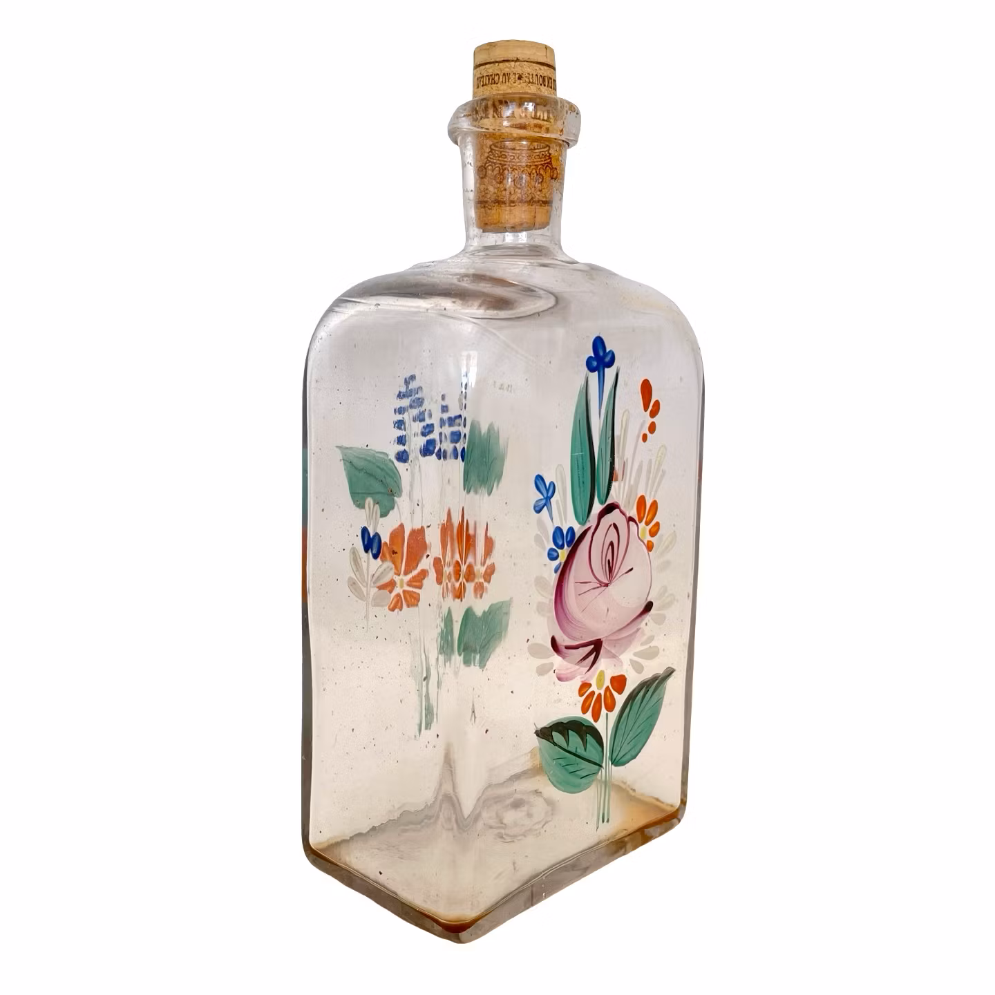 Antik Munblåst handmålad Karaff / Brännvinsflaska 1800-tal