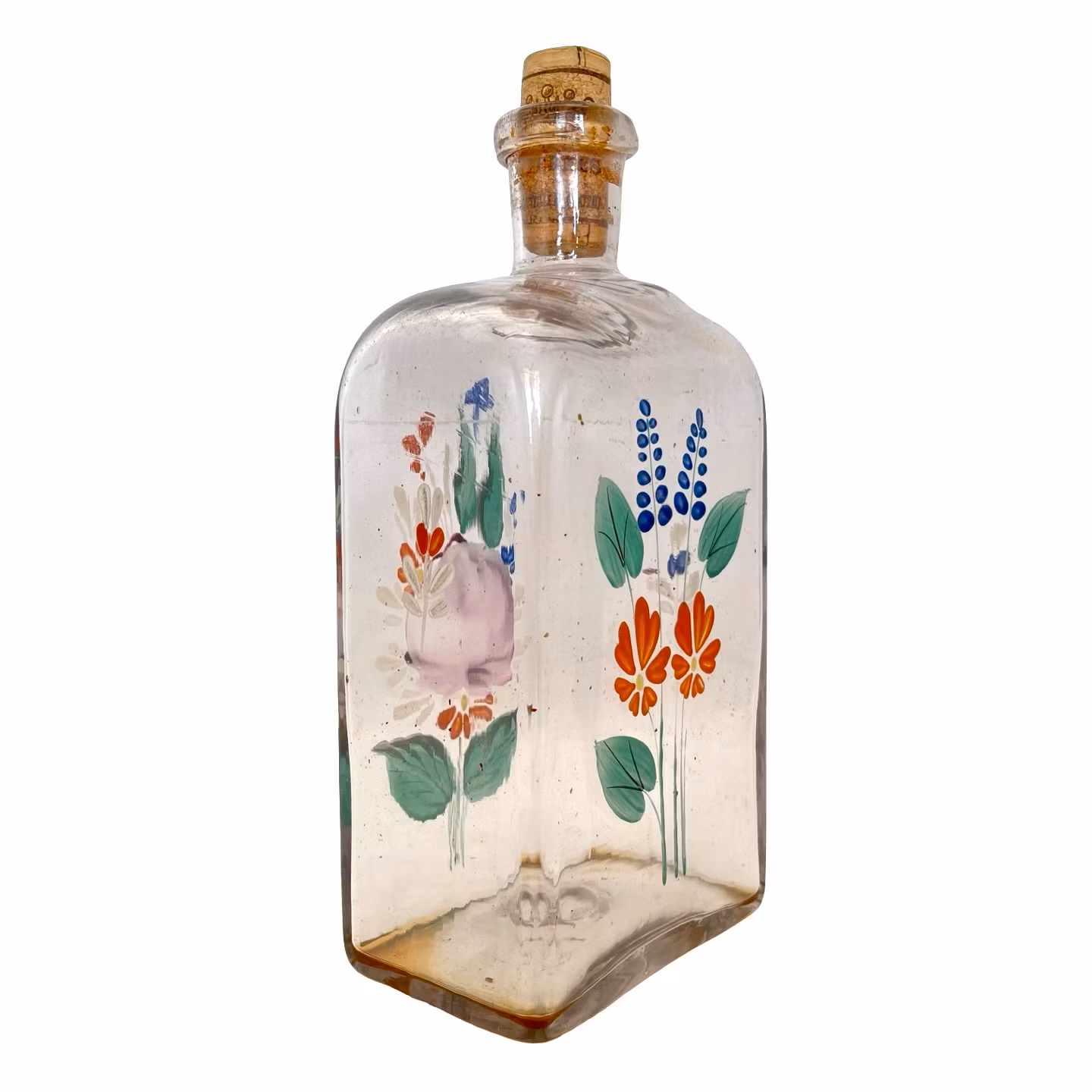 Antik Munblåst handmålad Karaff / Brännvinsflaska 1800-tal