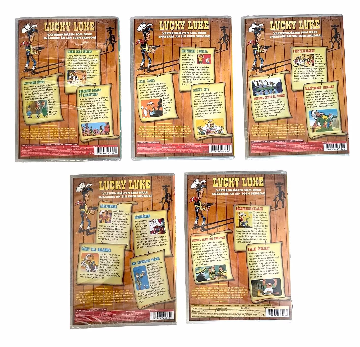 5 st. Lucky Luke - samling, Inplastad DVD NY