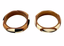 2 st. Modernt elegant geometriskt armband, trä, horn, beninlägg, handgjort