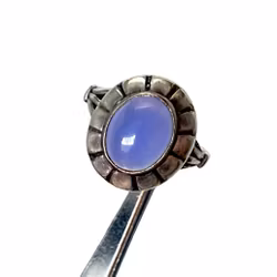 Vintage ALTON sølvring med cachonslebet blå chalcedon