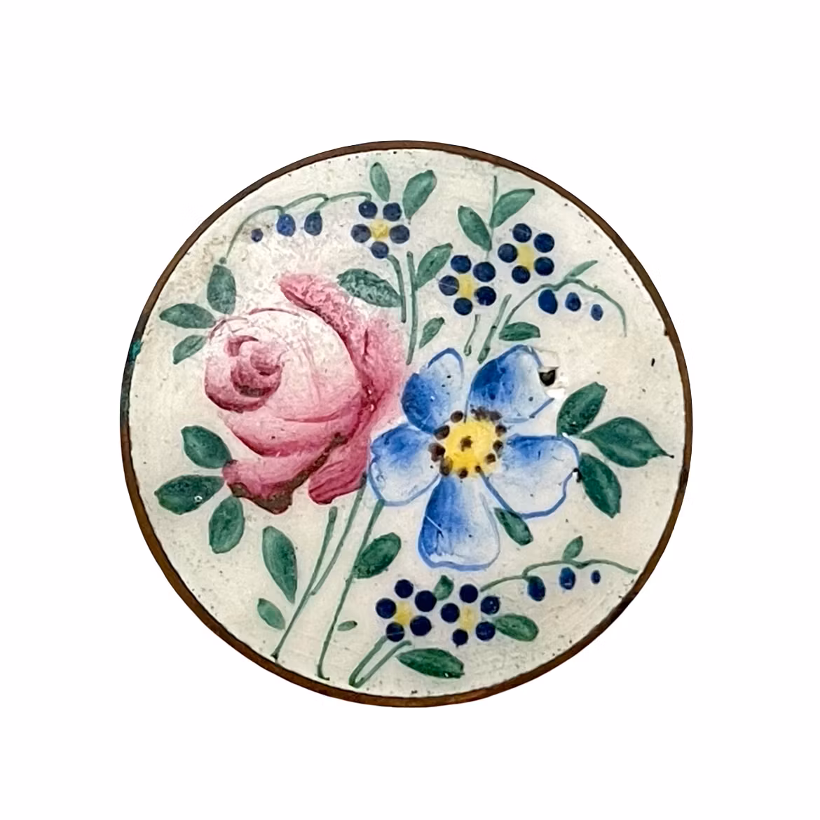 Antyczna broszka, ręcznie malowana porcelana / emalia