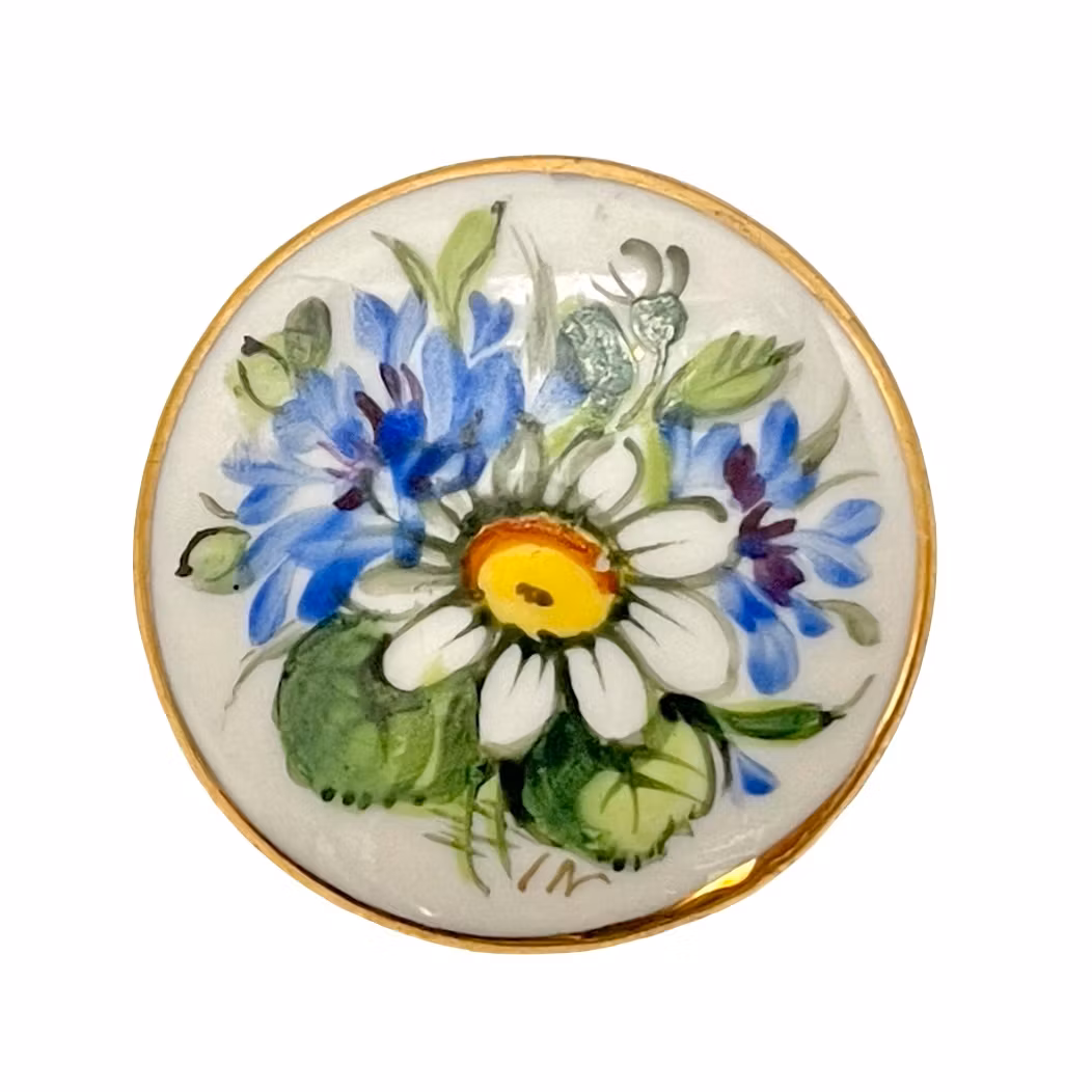 Broszka vintage, ręcznie malowana porcelana, sygnowana