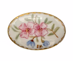 Broszka vintage, ręcznie malowana porcelana, sygnowana
