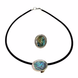 Pärlemor hänge med Ring, handgjorda Mexikanska smycken, hänge/ Brosch med 925 Sterling silver Ring