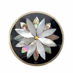 Broszka/Wisiorek vintage, Czarny onyks z kwiatem z masy perłowej, alpaka Meksyk