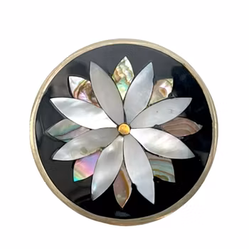 Broszka/Wisiorek vintage, Czarny onyks z kwiatem z masy perłowej, alpaka Meksyk