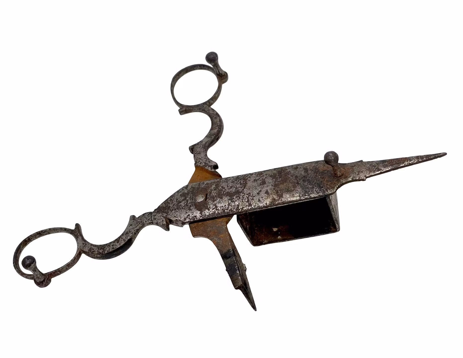 Antique LIGHT SCISSORS, wrought iron, 18th century, on three support feet