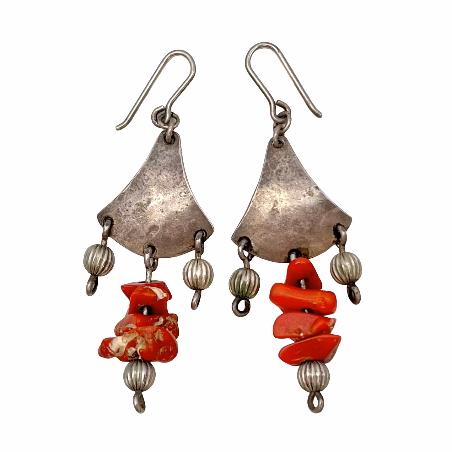 Antik ÖRHÄNGEN,1 par, 925 Sterling silver med äkta koral