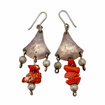 Antik ÖRHÄNGEN,1 par, 925 Sterling silver med äkta koral