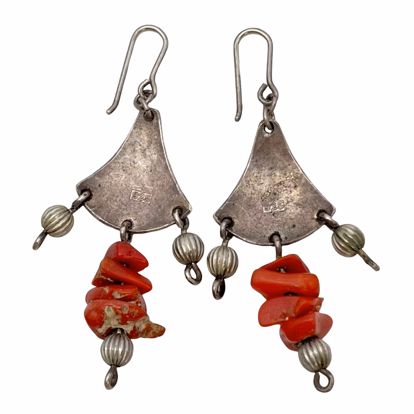 Antik ÖRHÄNGEN,1 par, 925 Sterling silver med äkta koral