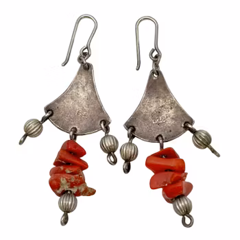 Antik ÖRHÄNGEN,1 par, 925 Sterling silver med äkta koral