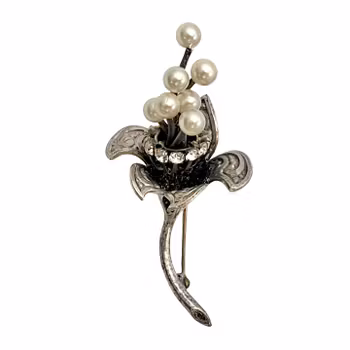 Vintage BROSCH - Silver och pärlor
