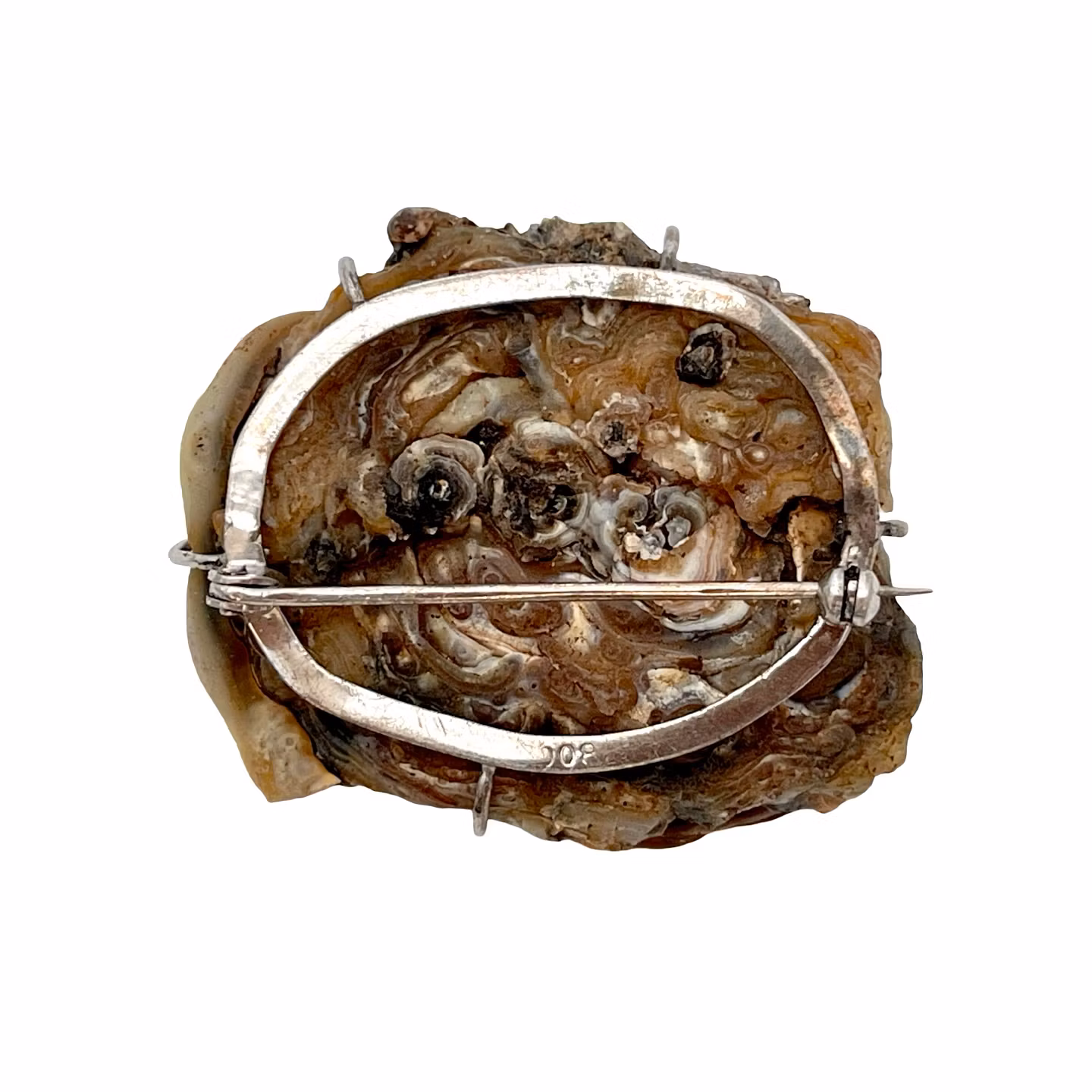 Broszka vintage - kokarda z geody agatowej / chalcedonu ze srebrem