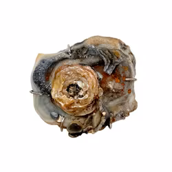 Vintage BROSCH - Agat geod / kalcedon rosett med silver