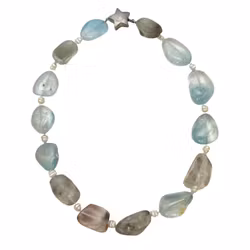 Vintage NECKLACE Aquamarine with small pearls and silver