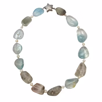 Vintage COLLIER Akvamarin med små pärlor och 925 silver