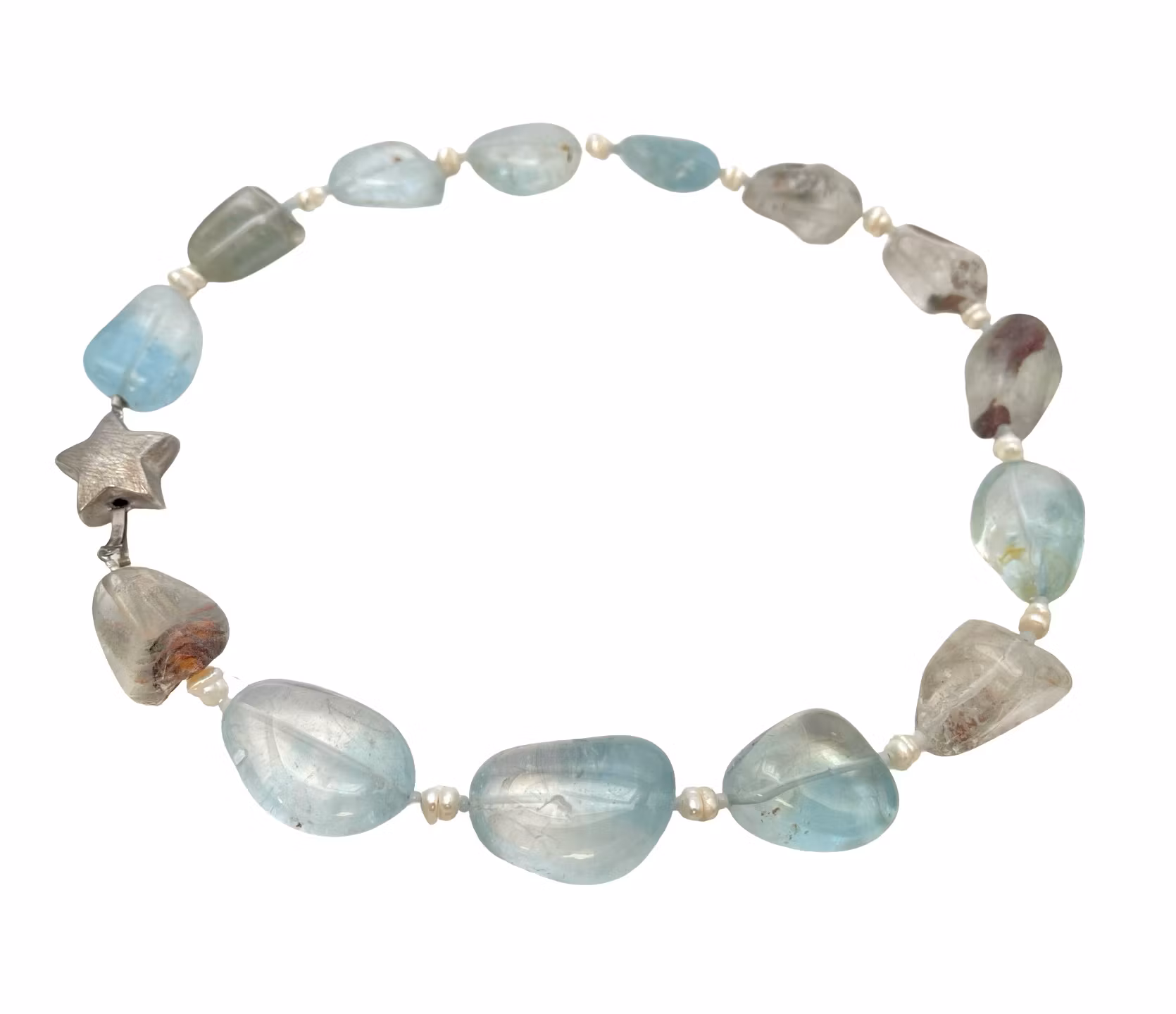 Naszyjnik vintage Akwamaryn z małymi perłami i srebrem