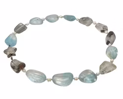 Vintage NECKLACE Aquamarine with small pearls and silver