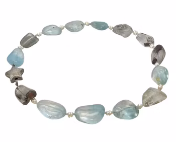 Vintage COLLIER Akvamarin med små pärlor och 925 silver