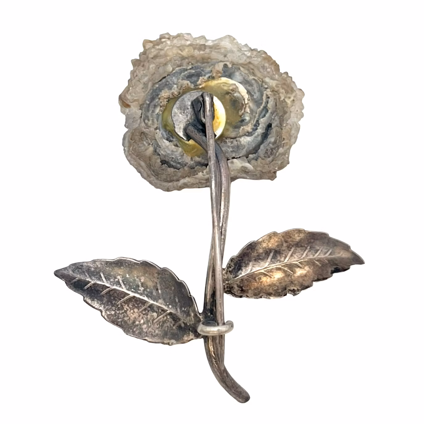 Broszka vintage - kwiat z geody agatowej