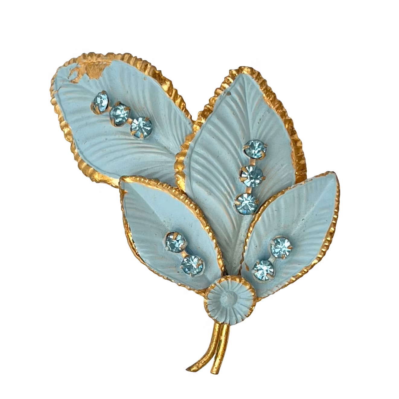 Vintage Två BROSCHER I form av blomma och blad i bronserad metall, Austria