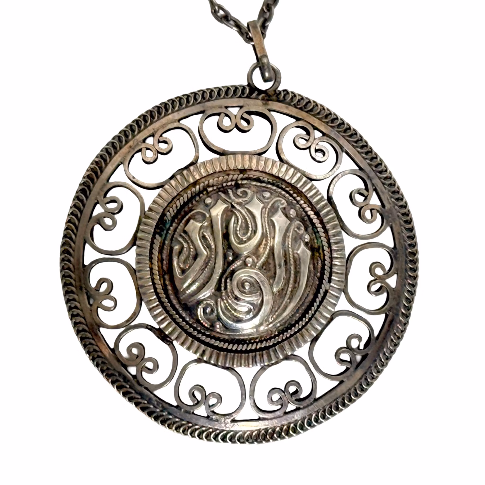 Srebrny naszyjnik vintage z zawieszką