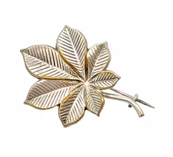 Vintage Gustaf Dahlgren sølvbrosje - bladdesign, Sverige
