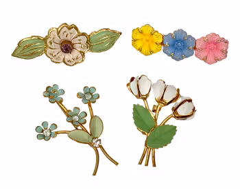 Vintage 4 BROSCHER I form av blommor, Handmålade
