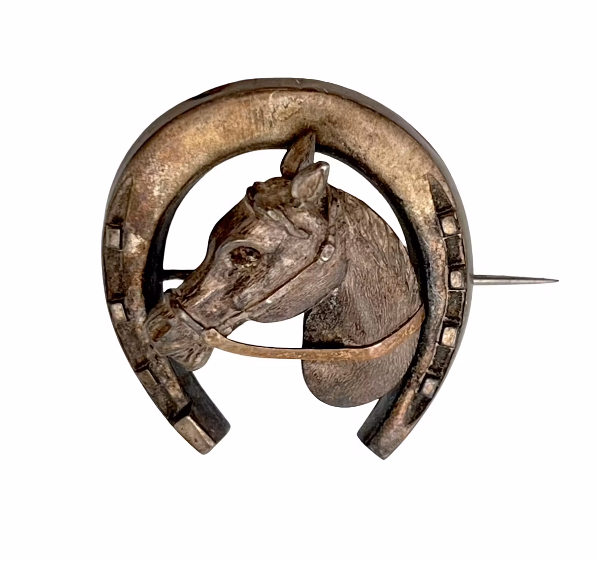 Antik BROSCH - Häst I sko, silver