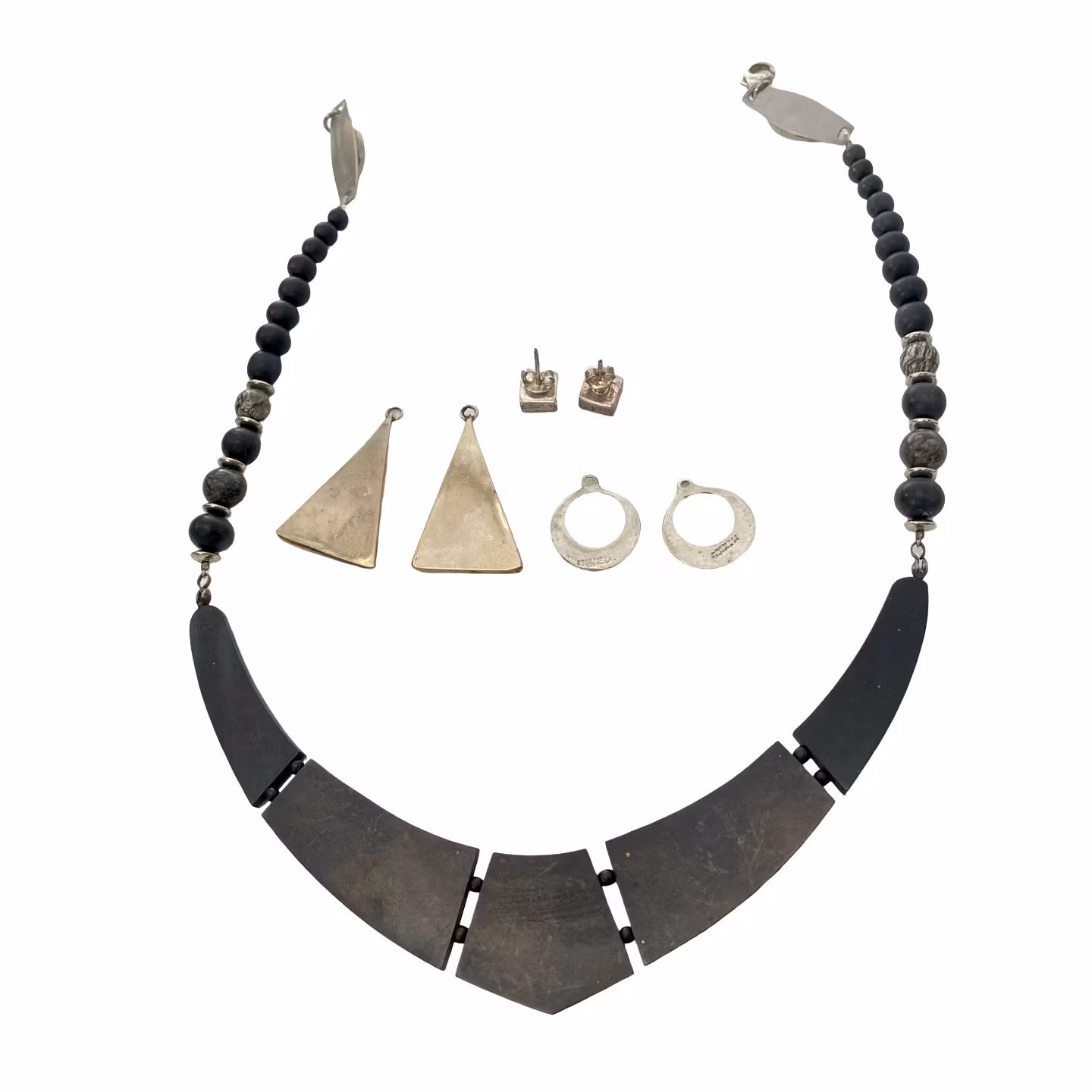 Vintage COLLIER & ÖRHÄNGEN 2 par, Pärlemor med Alpaca och silver lås, Mexico