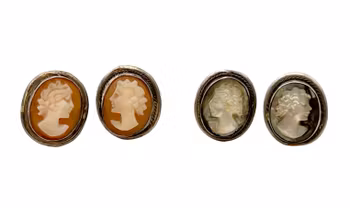 Antik ÖRHÄNGEN, 2 par, kamé och silver