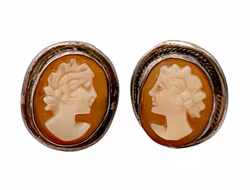 PENDIENTES Antiguos, 2 pares, camafeo y plata