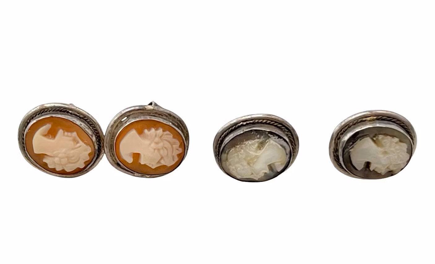 Antyczne KOLCZYKI, 2 pary, kamea i srebro