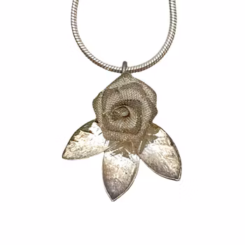 Vintage silver HALSBAND med hänge, Ros och blad