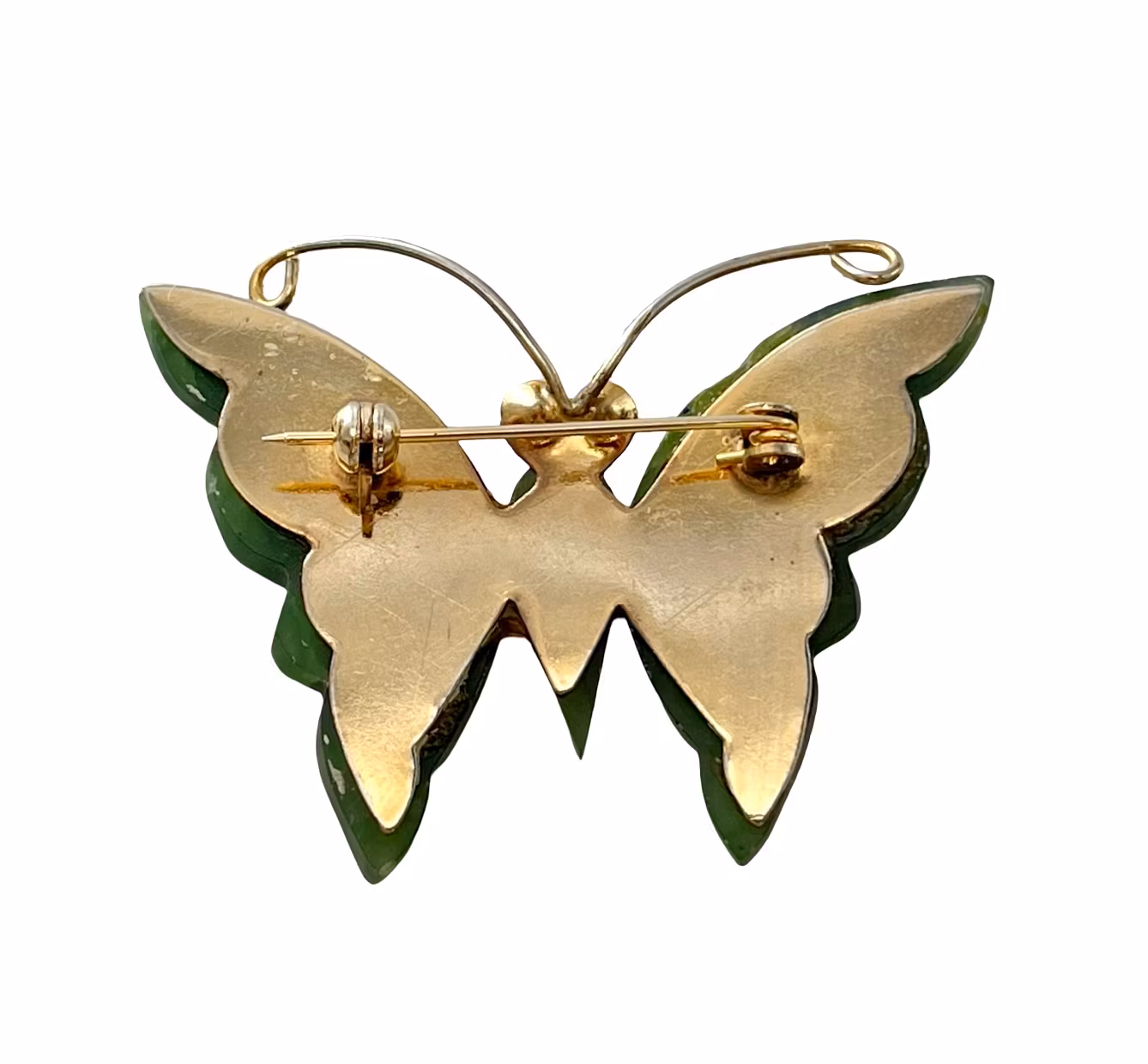 Broszka vintage - Jadeit w kształcie rzeźbionego motyla