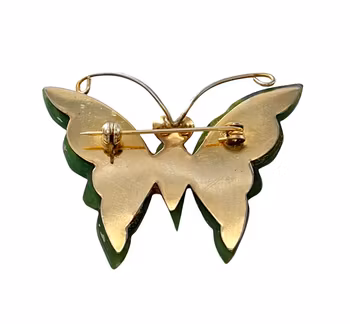 Vintage BROSCH - Jade i form av skuren fjäril