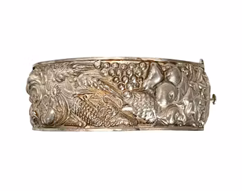 Vintage ARMBAND, Silver, inskription motiv relief, Stämplad