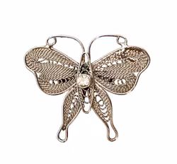 Retro BROCHE, Filigrain, Wit metaal met filigraanwerk