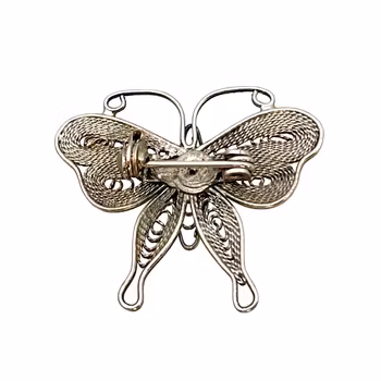 Retro BROSCH, Filigran, Vitmetall  med filigranarbete