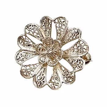 Vintage BROSCH, Blomma, 925 sterling silver med filigranarbete