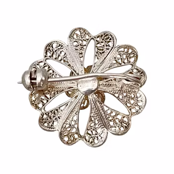 Vintage BROSCH, Blomma, 925 sterling silver med filigranarbete