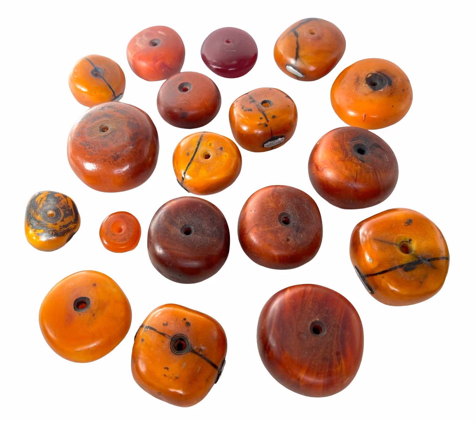 Duża kolekcja antycznych koralików BAKELIT 1240g, 71–30 mm