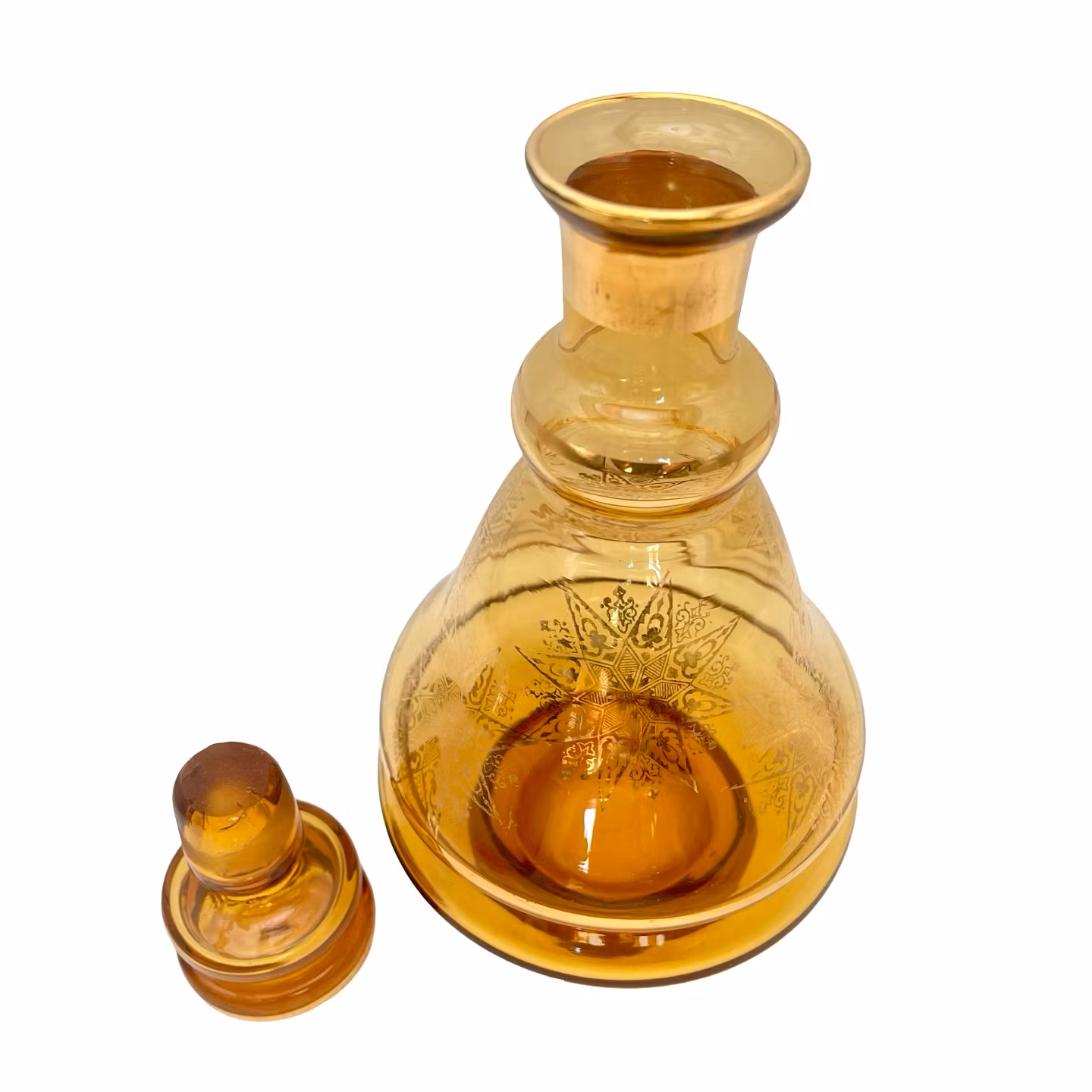 Retro Amber färgad glaskaraff med guldfärgad toning dekor