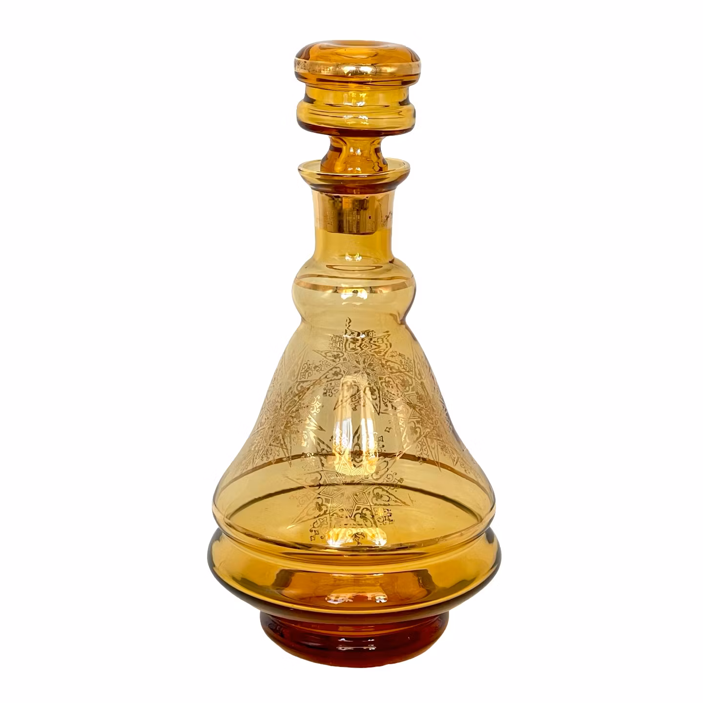 Retro Amber färgad glaskaraff med guldfärgad toning dekor