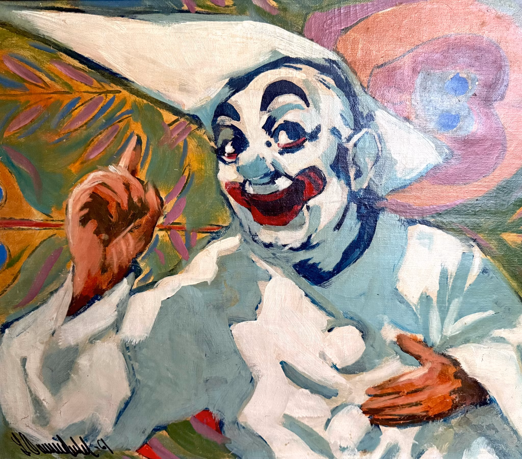 Jacques Démoulin (1905–1991), öljymaalaus ”Klovni/Harlekiini”, signeerattu ja päivätty 1961