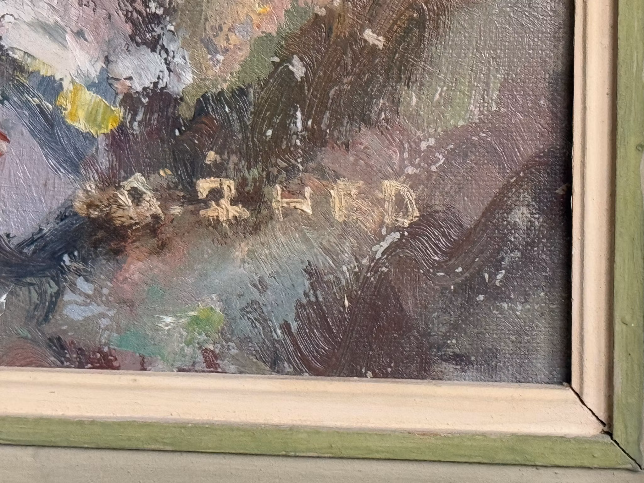 Astrid Hede (1917–2002), Oljemålning landskap med stuga och väg