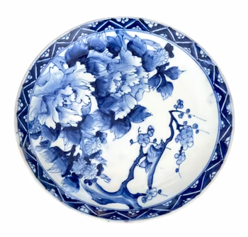 Kinesisk blåvit porslinstallrik, slutet av 1800-talet