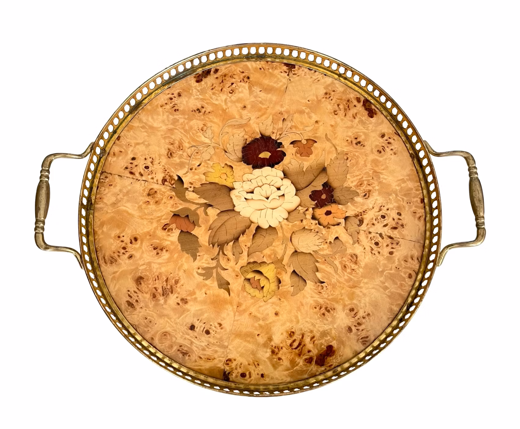 Włoska taca Sorrento z intarsją i mosiężną krawędzią